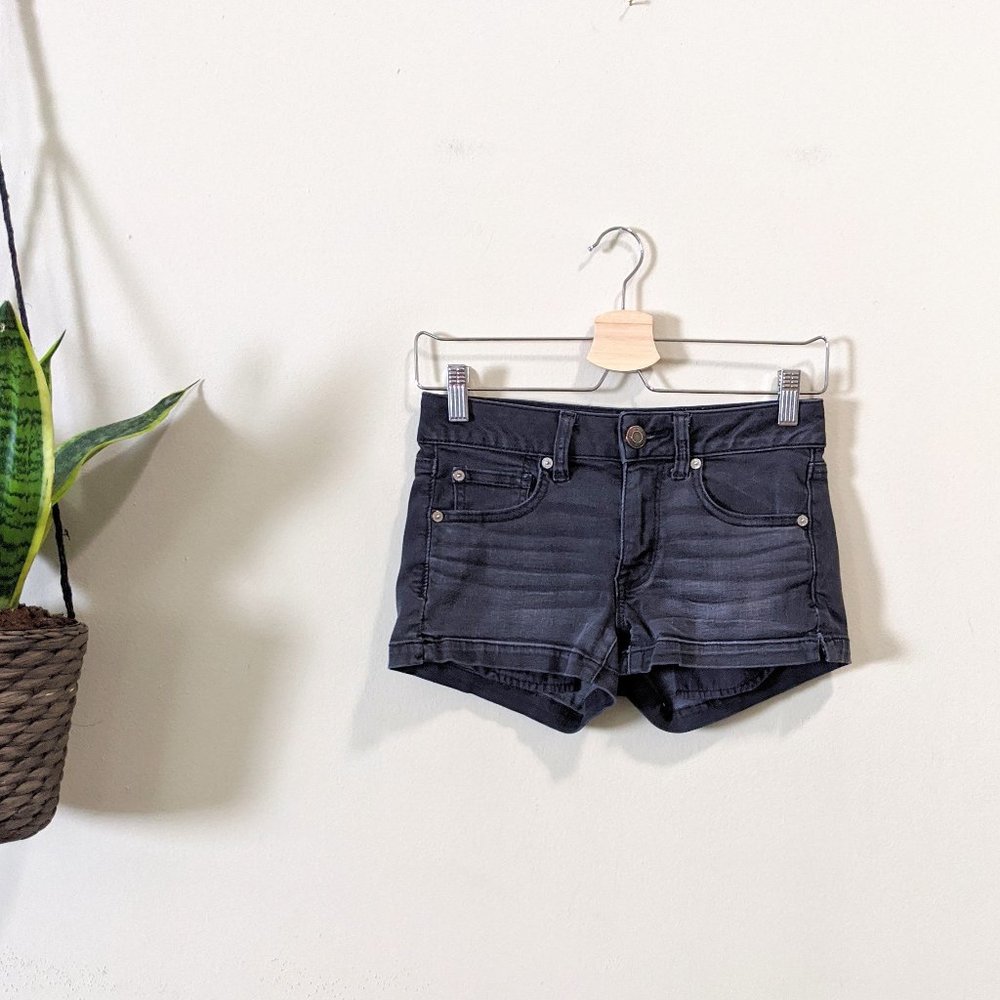 American Eagle Faded Black Mid Rise Shortie Shorts